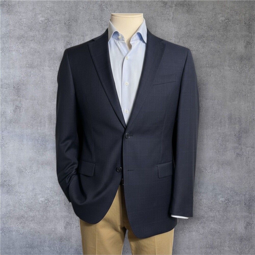 TOMMY HILFIGER Mens Navy Glen Plaid Wool Blazer Two Button Sport Coat Jacket 38L